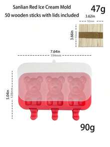 Household DIY Ice Cream Silicone Mold, Summer Three-In-One Multi-Grid Cartoon Bear Ice Pop Mould With Enough Wooden Sticks Attachment, Smooth Surface Easy Release Washable Freezer Kitchen Tool, Stable Structure Not Easy To Deform Daily Cooking Accessory, Perfect For Making Fresh Summer Cold Snacks, Ideal Matching Supply For Family Leisure Time, Outdoor Picnic Activity And Traditional Holiday Party, Warm Practical Household Goods For Independence Day Season - Màu trắng + 50 que gỗ - Xem 12
