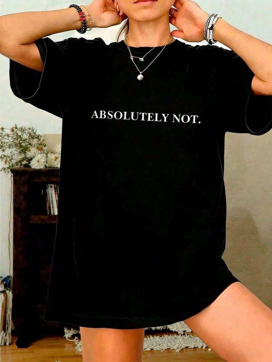 1 Piece Of ROSE Women's T-Shirt With Round Neck, English Letter Print, Casual, Comfortable And Fashionable - Lightweight, 180g, 100% Cotton. - 黑色 - 查看 1