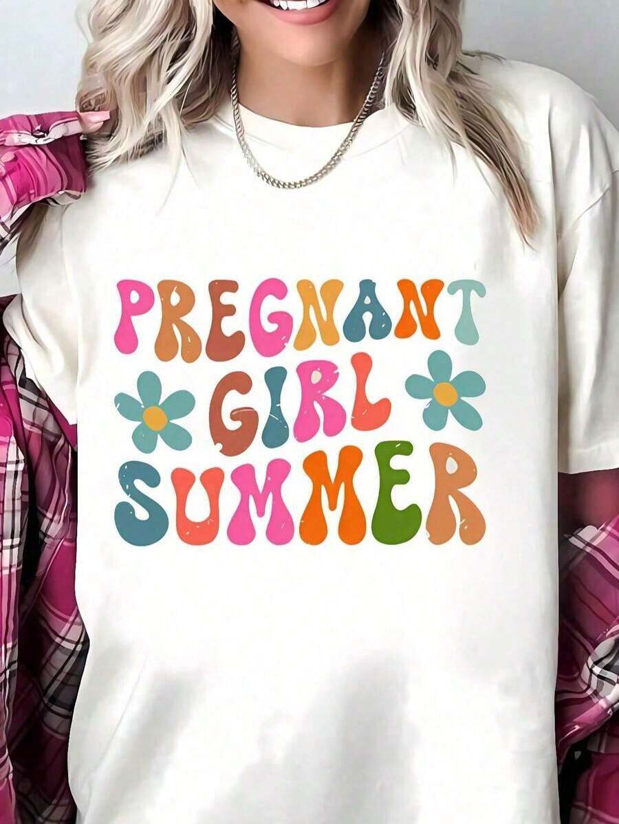 Camiseta de Verano para Mujer Embarazada 100% Algodón, Camiseta de Maternidad, Camiseta para el Día de la Madre, Camisetas Estampadas 100% Algodón para Mujer, Camisetas Gráficas de Primavera/Verano para Mujer, Transpirable y Cómoda. - Camiseta de embarazada001 - Ver 1