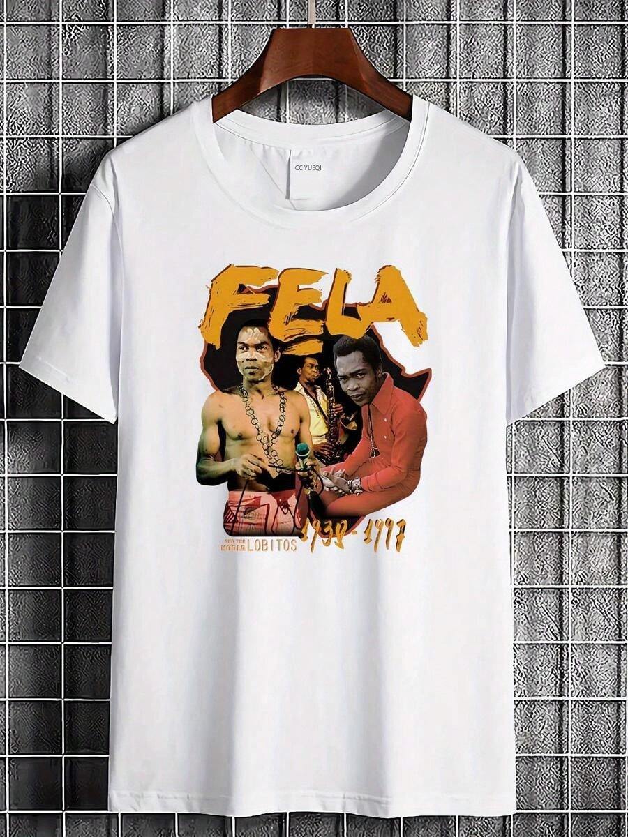 Graphic T-Shirt - Bright Yellow And Orange Design With A Bold "" Logo, Short Sleeves, Round Neck, Casual Style, Perfect For Music Lovers, Suitable For All Seasons, Music Lover Clothing_bold Graphic T-Shirt_comfortable Fit, Clothes (1) - Black - View 1
