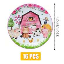 Pink Floral Farm Disposable Plates, Napkins, Cups - One-Time Party Set For 16 Guests, Disposable Paper Plates Suitable For Birthday, Wedding, Theme Party, Family Picnic - View 6