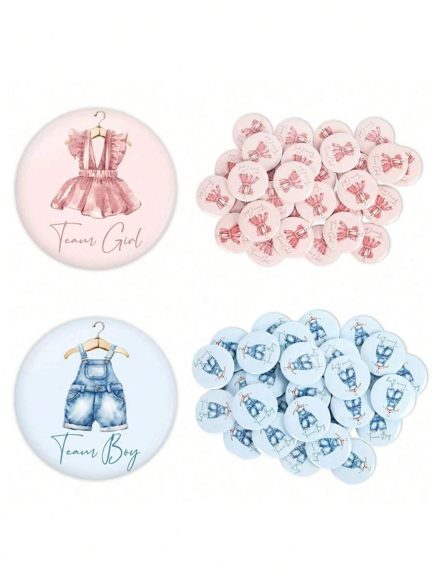 50/30/10 Gender Reveal Party Pins, Blue & Pink Baby Clips, Boy & Girl Team Badges, Baby Boy & Girl Badges, Birthday Party Game Decorations, Baby Shower Gifts, Party Accessories - View 1
