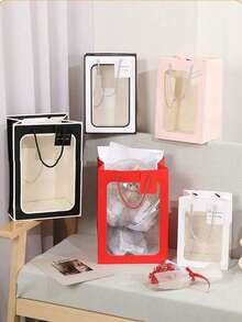 1pc Transparent Window Gift Bag, Transparent Bouquet Gift Bag, Gift Bag For Girlfriend/Mom, Suitable For Valentine's Day, Reusable Shopping Bag With Handle, Applicable For Products, Retail, Small Business - Multicolor - View 4