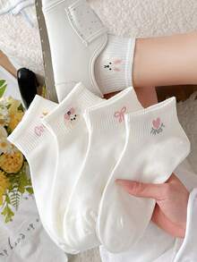 1/5 Đôi tất nữ cổ thấp in hình nơ, trái tim, động vật hoạt hình ngẫu nhiên, chất liệu mềm mại, thoáng khí, đa năng, thích hợp mang hàng ngày. - Nhiều màu - Xem 1