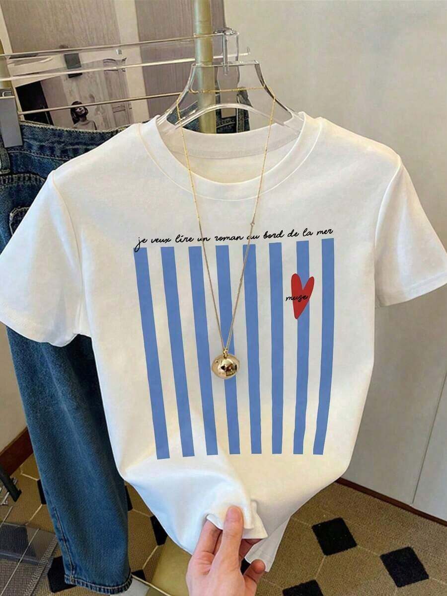 1 pieza Camiseta Casual de Manga Corta con Cuello Redondo para Mujer, Talla Grande, Blanca, Verano, 180g, 100% Algodón - Blanco - Ver 1