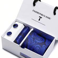 AlanKing 三件套：酒红色佩斯利花纹领带、口袋巾和袖扣，精美礼盒包装，适合正式商务场合、婚礼和宴会。 - 混色 - 查看 13