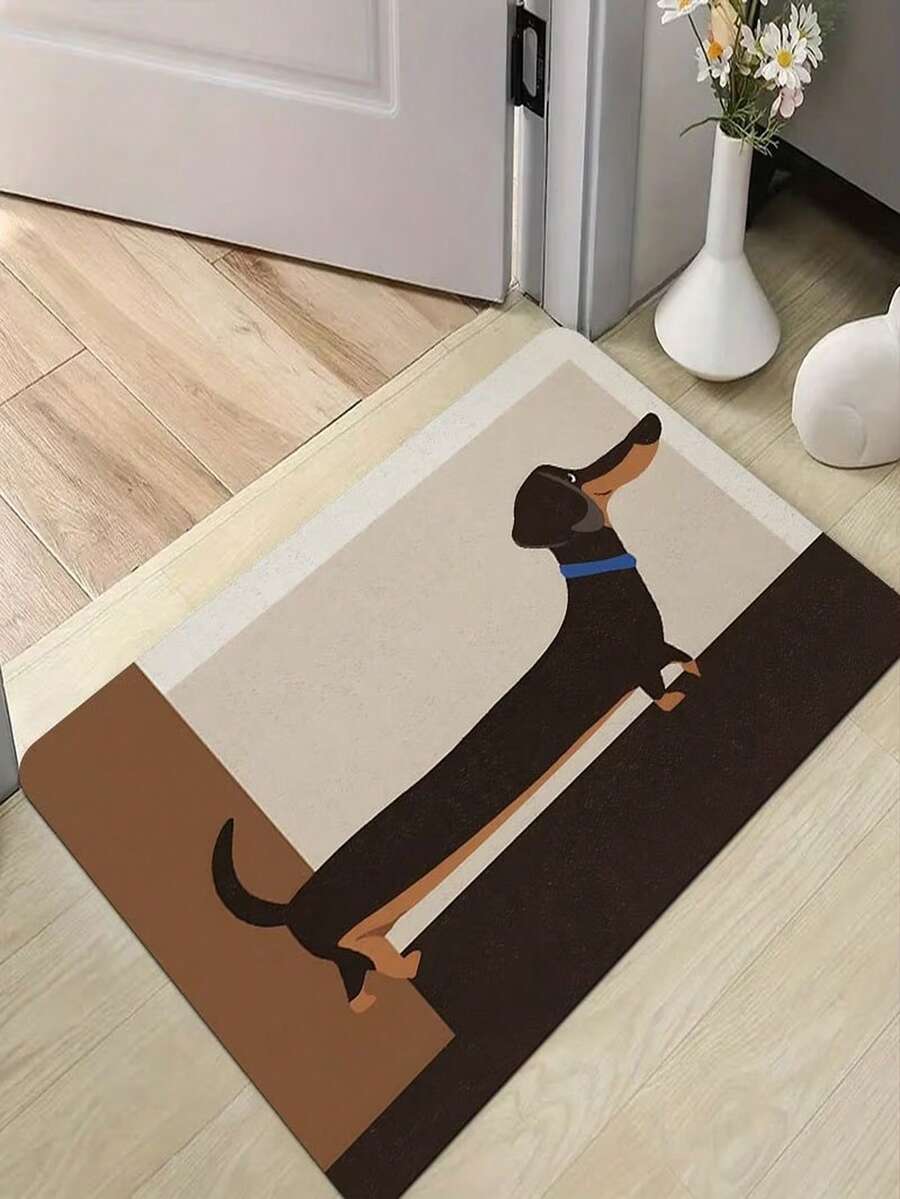 1pc Crystal Velvet Minimalist Dachshund Print Felt Floor Mat, Adds Fun To Entryway, Suitable For Entryway/Kitchen/Bathroom/Bedroom/Living Room, Luxurious Material, Modern Minimalist Style - A - View 1