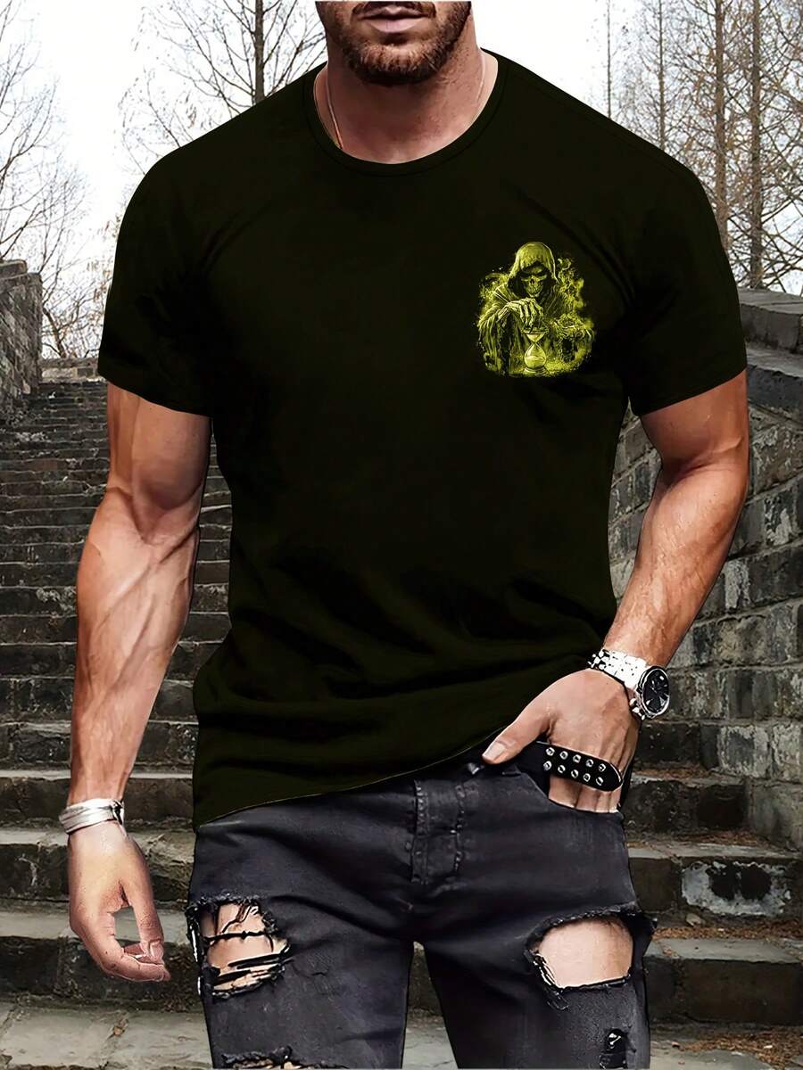 Camiseta de manga corta para hombre de talla grande con diseño de calavera y llama - Color Mezclado 2 - Ver 1