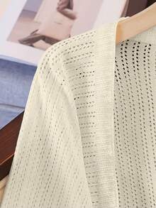 Áo khoác cardigan dệt kim tay dài cổ chữ V khoét lỗ dáng rộng dành cho nữ, thích hợp mặc mùa hè. - Màu be - Xem 4