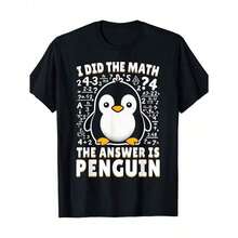 Penguin Lovers T-Shirt - "I Did The Calculations And The Answer Was Penguin" Funny Math Joke Graphic T-Shirt, Lightweight, Casual, Short Sleeve, Crew Neck, All-Season Comfort, Ideal For Outdoor Sports And Casual Wear, Penguin T-Shirt, Everyday Wear, Funny Design, Durable Print, Printed T-Shirt, For Humor Lovers, Leisure Wear, Humorous Garment, Comfortable Fit, Printed T-Shirt, For Humor Enthusiasts KDJV - 黑色 - 查看 1