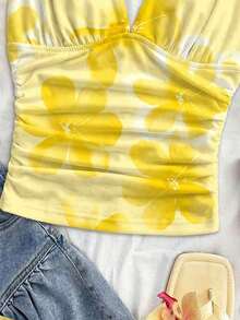 Camiseta de mujer elegante de vacaciones de tela de punto con estampado de lunares, con tirantes retorcidos y fruncidos, de ajuste ceñido, adecuada para vacaciones, citas, té de la tarde, playa, crucero, viaje a la ciudad, vacaciones en la isla, festival de música, vacaciones bohemias, se puede usar por dentro o por fuera.Parte superior con estampado de lunares, top de tirantes con estampado de lunares, blusas de verano lindas para mujer con estampado de lunares, top básico con estampado de lunares - Multicolor 10 - Ver 3