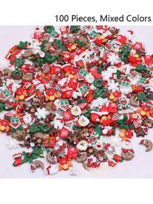 20/60/100pcs Mixed Christmas Resin Crafts, DIY Flat Beads, Santa Claus, Christmas Tree, Snowflake Socks Decorations, Assorted Christmas Themed Jewelry Making Supplies - Random Assortment - Multicolor - View 15