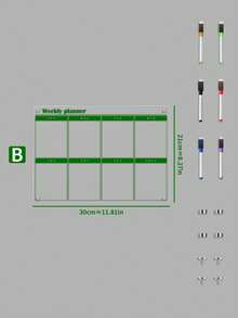Green Line Acrylic Refrigerator Magnet Set 3pcs Weekly Planner + Monthly Planner Transparent Erasable Schedule Board With Multicolor Pens - Multicolor - View 14