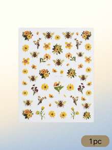 1pc Bee & Sunflower Floral Sticker, INS Style Pastoral Fresh Waterproof Decorative Sticker For Tumbler, Phone Case, Planner DIY - MO-293 - View 6