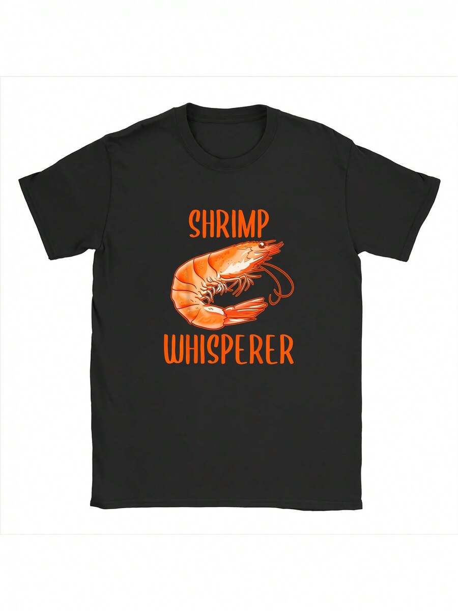 Primavera Grafica.1pac.100%Cotton.Shrimp Whisperer Unisex Black T-Shirt - 100% Cotton Breathable Tee With Shrimp Graphic Print, Casual & Outdoor Wear Suitable For Seafood Lovers, Machine Washable, Multi-Size S-XXXL ( &).Versatile.Classic