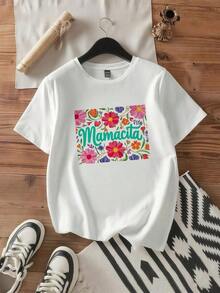 1 pieza de camiseta Mamacita para mujeres latinas, de algodón estampado, T--4180g, 100% algodón. - Blanco 3 - Ver 3