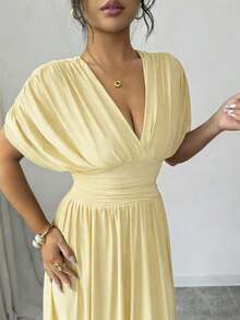 Elenzya Vestido maxi de mujer con tela de malla elástica con forro elástico, fruncido, pliegues en la cintura, cintura ajustable, silueta evasé, hombros caídos, mangas cortas, lazo en la espalda, hombros antideslizantes, longitud maxi, color rojo angora, estilo vintage francés elegante, adecuado para ir a la oficina, de viaje, casual, minimalista, versátil, para tomar el té de la tarde, fiestas, nueva llegada primavera/verano, vestidos envolventes para damas, vestidos talla grande vendidos, vestidos formales para mujer, vestidos elegantes clásicos para bodas y eventos - Marrón - Ver 11
