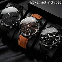 3 buah Jam Tangan Quartz Kasual Pria, Dial Bulat Minimalis, Tali PU Metalik, Cocok Sebagai Hadiah Liburan dan Pemakaian Sehari-hari untuk Pria - MultiWarna - View 1