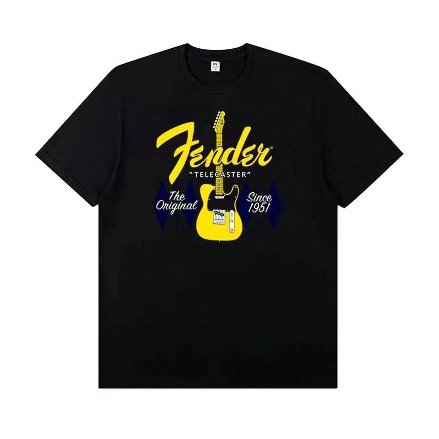 2025 Fender  Fender Electric Guitar Peripheral T-Shirt Short-Sleeved Rock Band Guitarist Performance Costume - 黑色 - 查看 1