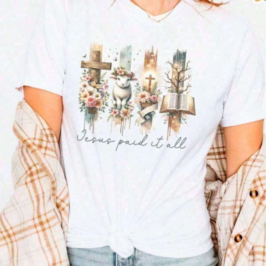 1 pieza de camisetas de verano, conjuntos de primavera para mujer, camisetas de verano, camisas de mujer, camiseta con diseño de las pinceladas de Jesús, camiseta de Pascua resucitada, camiseta cristiana de Pascua, camiseta con diseño bíblico como regalo para cristianos, camiseta de Jesús, camiseta de Jesús resucitado, camisetas de verano para adolescentes, camisetas gráficas estampadas de gran tamaño, 100% algodón para mujer, camiseta informal de manga corta con cuello redondo, 1 pieza de camisa de moda holgada y cómoda, ropa de verano, conjuntos de primavera para mujer, ropa de verano, tops de verano, 180 g, 100% algodón. Camiseta deportiva para mujer - Blanco 010 - Ver 1