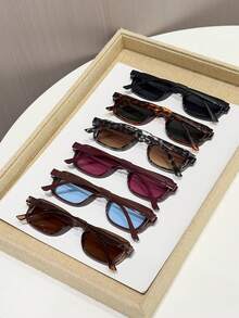 6pcs Fashion Plastic Square Small Frame Fashion Glasses, Suitable For Beach Party, Camping, Street Photography, Music Festivals, And An Ideal Accessory For Summer Beach Vacation, Outdoor Activities, Travel, Back To School, College Style, And Campus Looks. - 6pcs Black, Grey, Bean Curd, Green Tea, Coffee, Blue, Wine Red - View 3