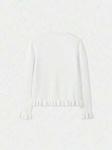 Nueva Suéter de Punto Minimalista de Cuello en V Manga Larga Color Blanco Puro, Adecuado para Primavera, Otoño e Invierno, Elegante y de Moda Cárdigan con Volantes, Versátil y Ajustado Cárdigan Casual para Uso Diario - Blanco - Ver 5
