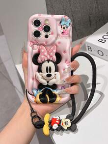 This Disney Mickey Mouse Lanyard Phone Case Is Fully Covered In TPU Material. It's Shockproof, Lightweight, And Compatible With IPhone17/16/11/13/15/15 Plus/15 Pro/15 Pro Max/12/14 Pro Max/11 Pro Max/12 Pro/12 Pro Max/13. This Phone Case Makes A Popular Birthday Gift Or Business Gift; It's Durable, Stain- And Fingerprint Resistant, And Suitable For Both Men And Women. The Set Also Includes A Mickey Mouse Phone Case And A Mickey Mouse Plush Bracelet. It's A Perfect Gift For Friends And Family. This Stylish Phone Case Is Fun, Lightweight, And Durable. IPhone17 Pro Max Phone Case, Minnie Mouse Phone Case. - trắng - Xem 2