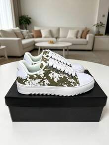 Numeris Tênis Esportivos Casuais Multifuncionais Unissex, Sola Grossa Aumento de Altura Modelos para Casais Clássico Moda Tênis de Skate, Outono/Inverno - Verde Militar - Visão 5