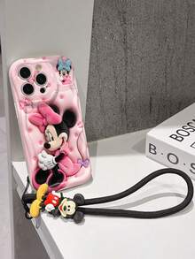 This Disney Mickey Mouse Lanyard Phone Case Is Fully Covered In TPU Material. It's Shockproof, Lightweight, And Compatible With IPhone17/16/11/13/15/15 Plus/15 Pro/15 Pro Max/12/14 Pro Max/11 Pro Max/12 Pro/12 Pro Max/13. This Phone Case Makes A Popular Birthday Gift Or Business Gift; It's Durable, Stain- And Fingerprint Resistant, And Suitable For Both Men And Women. The Set Also Includes A Mickey Mouse Phone Case And A Mickey Mouse Plush Bracelet. It's A Perfect Gift For Friends And Family. This Stylish Phone Case Is Fun, Lightweight, And Durable. IPhone17 Pro Max Phone Case, Minnie Mouse Phone Case. - trắng - Xem 4