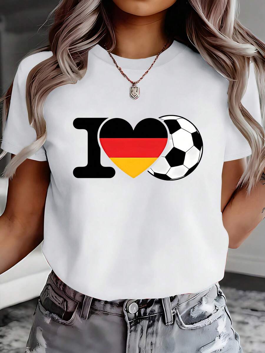 Camiseta de Mujer con Bandera Alemana y Fútbol - Selección Nacional de Alemania, Cuello Redondo Manga Corta, Ideal para Eventos y Ropa Casual - Prenda de Orgullo Alemán - [Blanco] - Ver 1