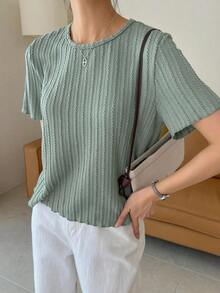 Camiseta Sólida Texturizada Con Ribete De Lechuga - verde menta - Ver 7