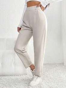 Pantalones zanahoria unicolor con fruncido - Albaricoque - Ver 7