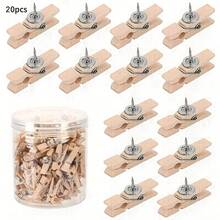20pcs Wooden Push Pins For Bulletin Board, Message Board Clips Wooden, Photo Card Holder Stationery, Desk Organizer For Office Students DIY Wall Decor (Natural Wood) - 20 Pcs/Box - View 11