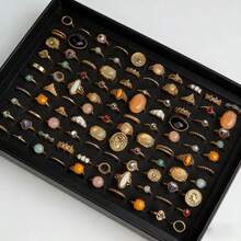 Juego de 15 anillos de mujer con formas geométricas, estilo mixto elegante y de lujo, anillos de dedo de varias piezas para fiesta, boda, uso diario, regalo de joyería de moda, envío aleatorio - 15 anillos punk al azar - Ver 3