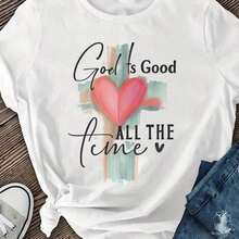 1 camiseta casual para mujer con estampado plano 2D de "God Is Good All The Time" |   100% Tela, Manga Corta, Cuello Redondo, Corte Regular Oversize, Patrón Geométrico, Para el Día de San Valentín – Camiseta de Mujer con Estampado Frontal, Manga Corta, Cuello Redondo, Estilo Casual para Uso Diario. - Blanco - Ver 7