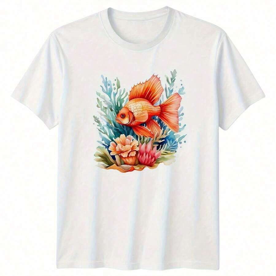 Short-Sleeved T-Shirt With Round Neck And Single-Sided Print, 220g Cotton, Breathable And Comfortable, For Men And Women, With A Graphic Design Of Freshly Harvested Orange Fruit. - 顏色 7 - 查看 1