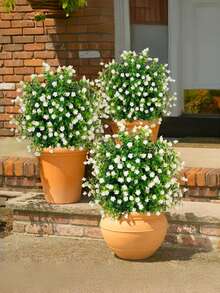 1 Set Artificial Green Plants With Ground Stakes, White Artificial Flowers Outdoor Fake Flowers Plastic UV Resistant Shrubs Greenery Hanging Decor, Suitable For Garden Porch Window Box Farmhouse Outdoor Summer Indoor Decoration, UV Resistant Artificial Camellia Shrubs, Realistic Flower Bouquet, Suitable For Spring Summer Indoor Outdoor Decoration, Home, Hotel, Garden, Wedding And Vacation Scenes, Ground Placement Outdoor Fake Flowers - Multicolor - View 3