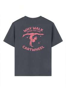 Girls' Casual Short-Sleeve Crew Neck Jumpsuit With Print, Suitable For School And Summer Wear - Dance Style T-Shirt, Inspiring Imagination And Self-Expression, Graphic Tee, Summer Top, Clothing For Teens And Kids - 深灰色 - 查看 2