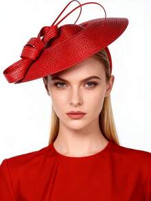 HIMESPORT Elegant Fascinator Hat | Wedding Derby Cocktail Straw Wide Brim | Women's Vintage Formal Church Tea Party Dress| Summer Beach Mother Bride Hats - Solid Color - View 14