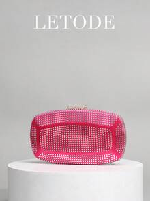 Shiny Rhinestone Hot Pink Clutch Bag, Suitable For Party, Romantic Wedding, Spring/Summer Chain Shoulder Bag, Bridal Bag, Formal Ball Clutch, Elegant Evening Gown Bag, Perfect For Party, Wedding, Ball Dinner, Matches Holiday Party Dress, Evening Gown And Sequin Dress, Perfect Match For Women's Party Dress, Essential For Wedding, Perfect Match For Graduation Dress, Ball Gown And Ball Accessories, Wedding Clutch - Hot Pink - View 7