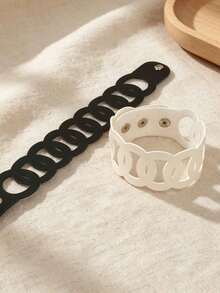 1 pièce Accessoire de bras en cuir avec boucle géométrique creuse, chaîne. Polyvalent pour le trajet et le port quotidien, bracelet à maillons - Multicolore - Voir 9