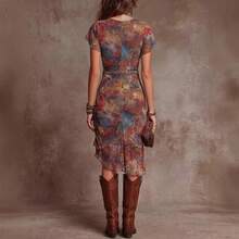 2026 Floral Print Dress – Cinched Waist, Body-Hugging, Flattering & Chic Midi Dress - 花色 - 查看 4