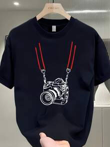 Men's Short-Sleeved T-Shirt, 100% Cotton, From A Fashionable Brand, Modern Style, Versatile And Casual, Suitable For All Seasons. Can Be Worn As A Base Layer In Spring And Autumn Or On Its Own In Summer. Unisex Style, Perfect For Friends. High-Quality, Fashionable Brand T-Shirt, 100% Cotton. - 黑色 - 查看 11