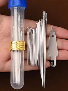 34/68pcs Large Eye Needle Threader Set, Traditional Steel Needles Suitable For Elderly, Hand Sewing Clothes And Quilts (Random Color Needle Box: Red Or Blue), Fine Needles For Hand Sewing, Clothes, Quilts, Embroidery - Multicolor - View 6
