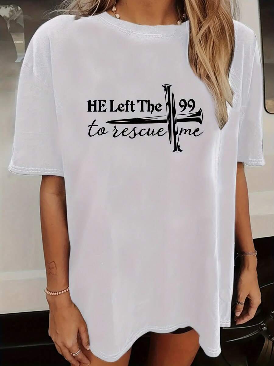 Camiseta holgada de mujer con estampado en relieve - Tejido de punto de poliéster casual, diseño de cuello redondo, cómoda para todas las estaciones, top con temática de vacaciones. - Blanco - Ver 1