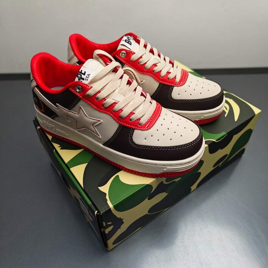 Giày thể thao thường ngày A BATHING APE Bape, giày bóng bẩy phối màu logo ngôi sao, màu đỏ và vàng, phiên bản hợp tác với Iron Man, unisex. - Sự hợp tác giữa Bear Baby và cộng đồng - Xem 1