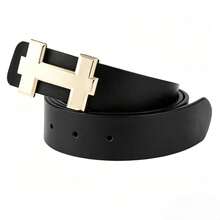 1Pc Gold H‑Buckle Waist Belt, Luxury Adjustable Solid Strap For Business Daily Wear - A - View 11