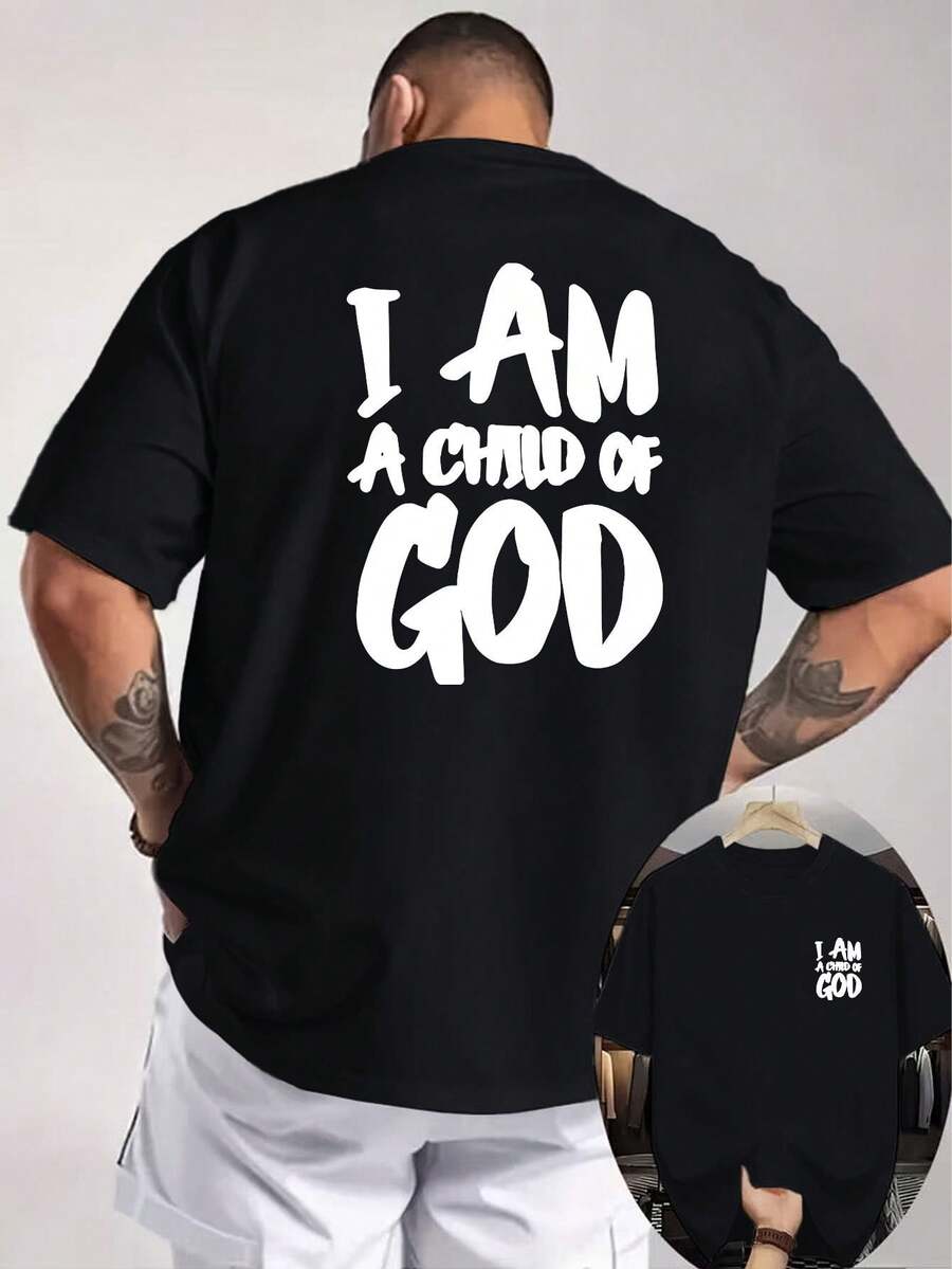 SOY UN NIÑO QUE DIOS ME HA DADO Camiseta de hombre con eslogan religioso impreso a doble cara, estilo de fe, adecuada para uso diario y entusiastas religiosos - Negro - Ver 1