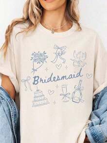 1 camiseta de dama de honor, regalo para dama de honor, camiseta de dama de honor, regalo de la novia, camiseta para el grupo nupcial, camiseta de dama de honor, camiseta informal y elegante, ropa deportiva, 100% algodón, transpirable y cómoda, 180g de algodón 100%. - Negro - Ver 6
