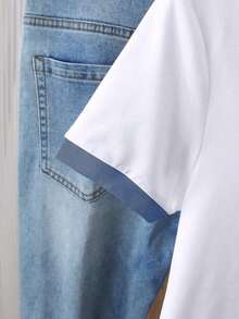 Camiseta de manga corta casual y versátil para mujer con cuello redondo, estampado de corazón y ribete de contraste - Blanco 6 - Ver 4